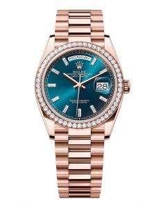 Đồng Hồ Rolex Day-Date M128345RBR-0083 128345RBR-0083 Vàng Everose 18ct Màu Xanh Lục Lam, Nạm Kim Cương - Mã Mới 2024