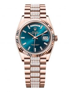 Đồng Hồ Rolex Day-Date M128235-0086 128235-0086 Vàng Everose 18ct Màu Xanh Lục Lam, Nạm Kim Cương - Mã Mới 2024