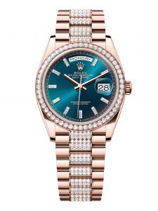 Đồng Hồ Rolex Day-Date M128345RBR-0084 128345RBR-0084 Vàng Everose 18ct Màu Xanh Lục Lam, Nạm Kim Cương - Mã Mới 2024