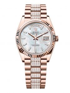 Đồng Hồ Rolex Day-Date M128235-0079 128235-0079 Vàng Everose 18ct Ngọc Trai Trắng, Nạm Kim Cương - Mã Mới 2024