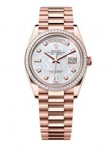 Đồng Hồ Rolex Day-Date M128395TBR-0006 128395TBR-0006 Vàng Everose 18ct Mặt Số Vỏ Trai Trắng Nạm Kim Cương - Mã Mới 2024