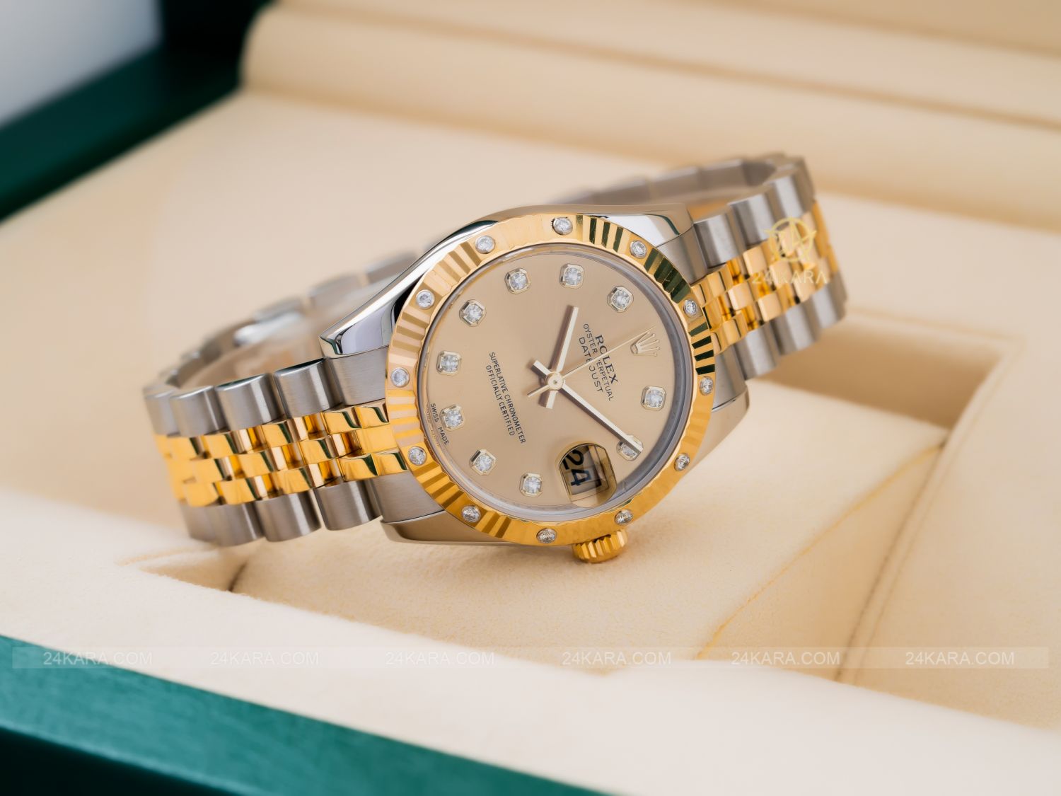 Đồng hồ Rolex Datejust 31 178313 mặt champagne kim cương demi vàng - lướt