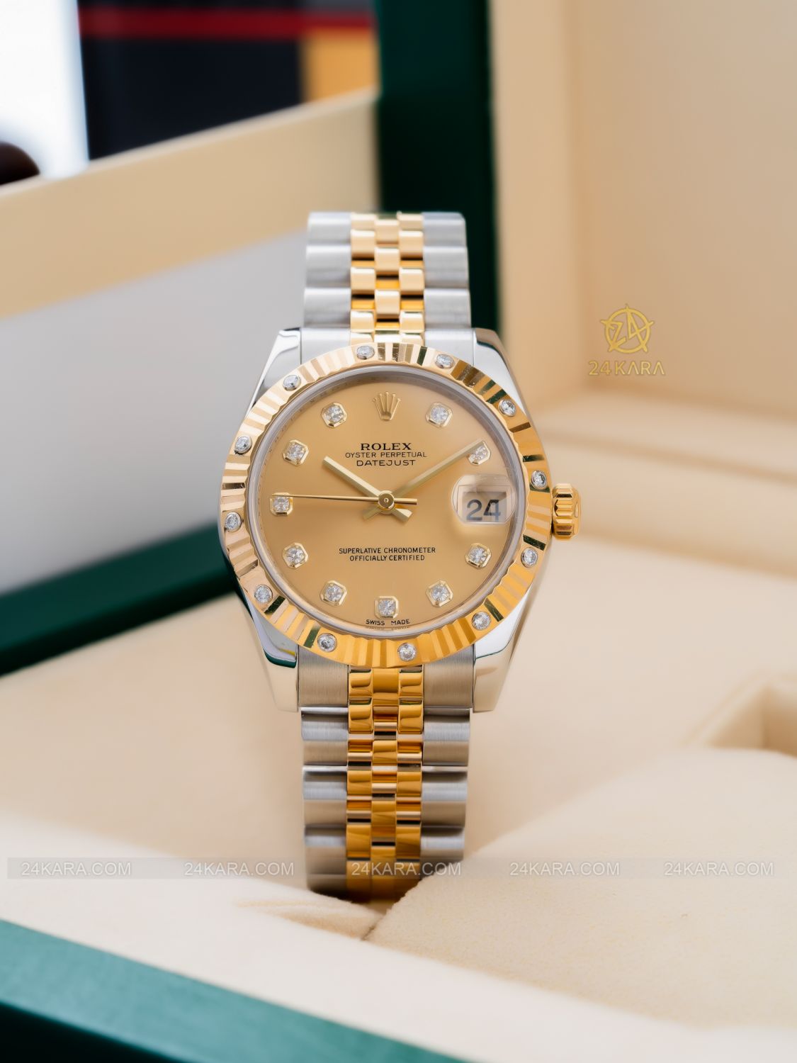 Đồng hồ Rolex Datejust 31 178313 mặt champagne kim cương demi vàng - lướt