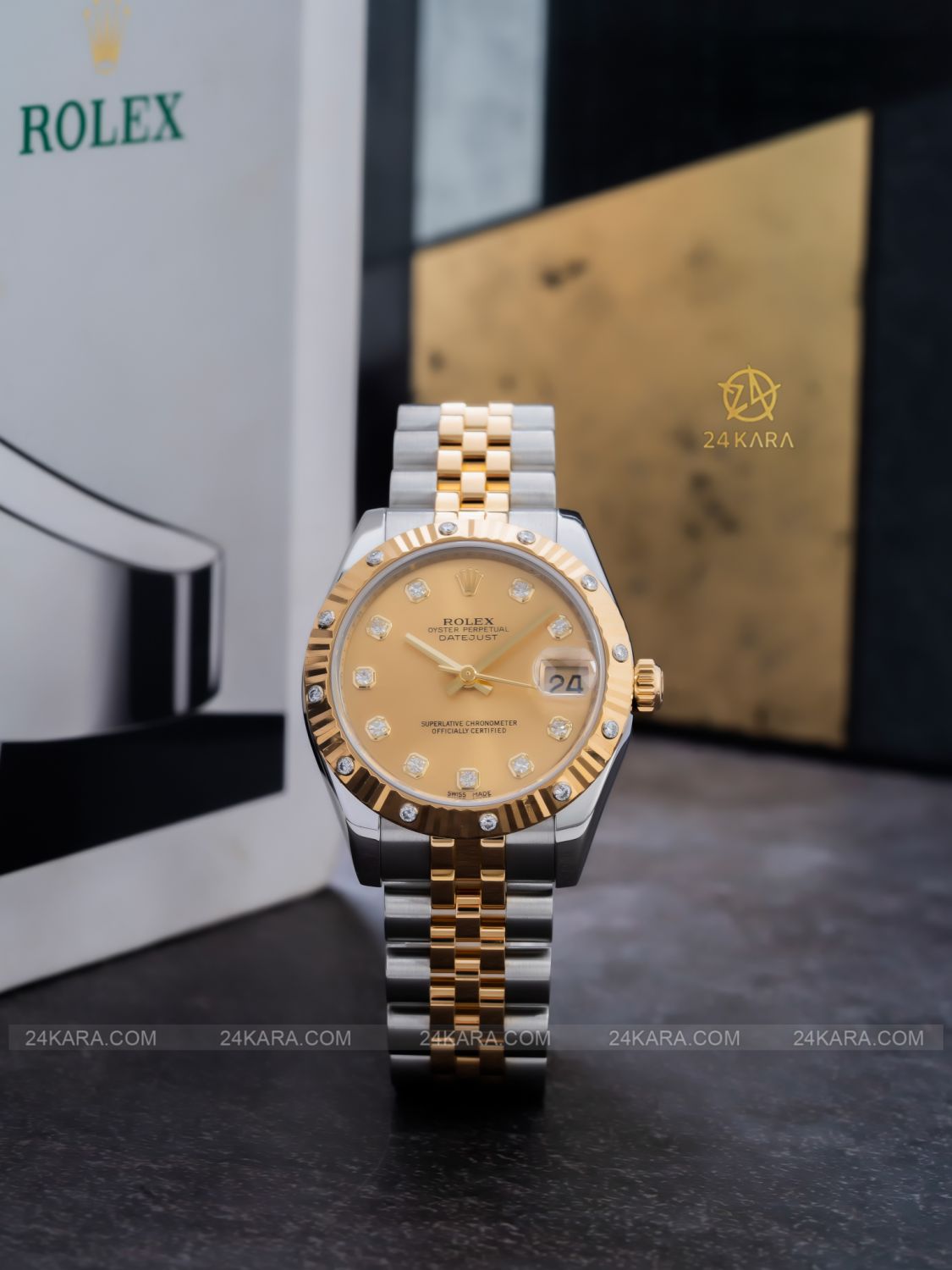 Đồng hồ Rolex Datejust 31 178313 mặt champagne kim cương demi vàng - lướt