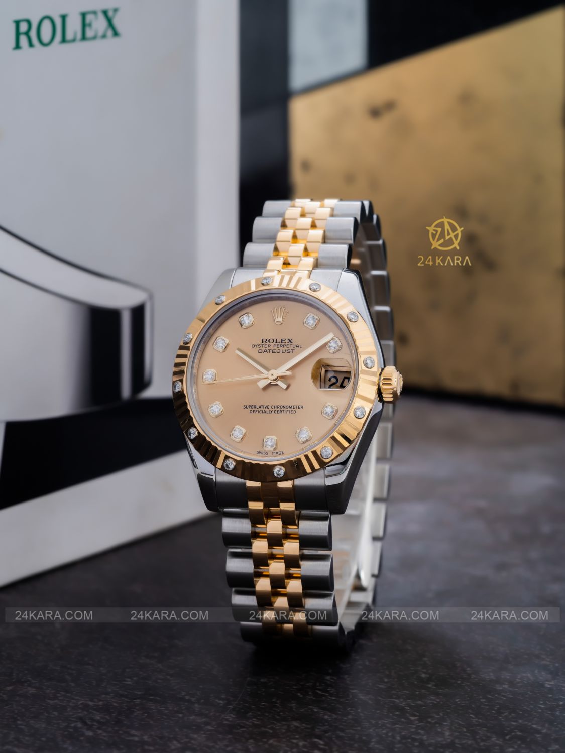 Đồng hồ Rolex Datejust 31 178313 mặt champagne kim cương demi vàng - lướt