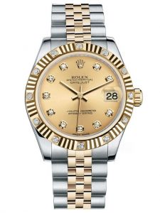 Đồng hồ Rolex Datejust 31 178313 mặt champagne kim cương demi vàng