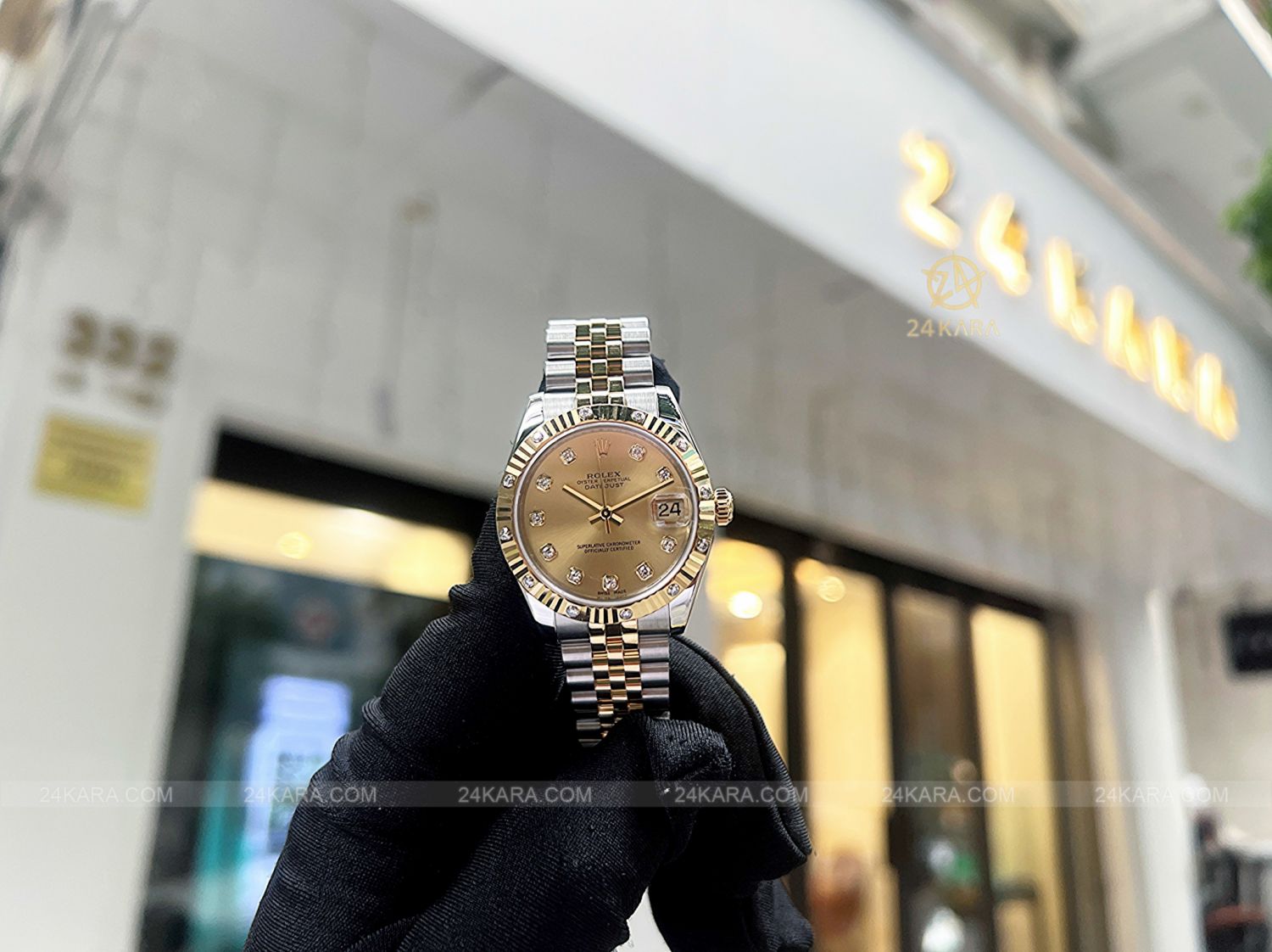 Đồng hồ Rolex Datejust 31 178313 mặt champagne kim cương demi vàng - lướt