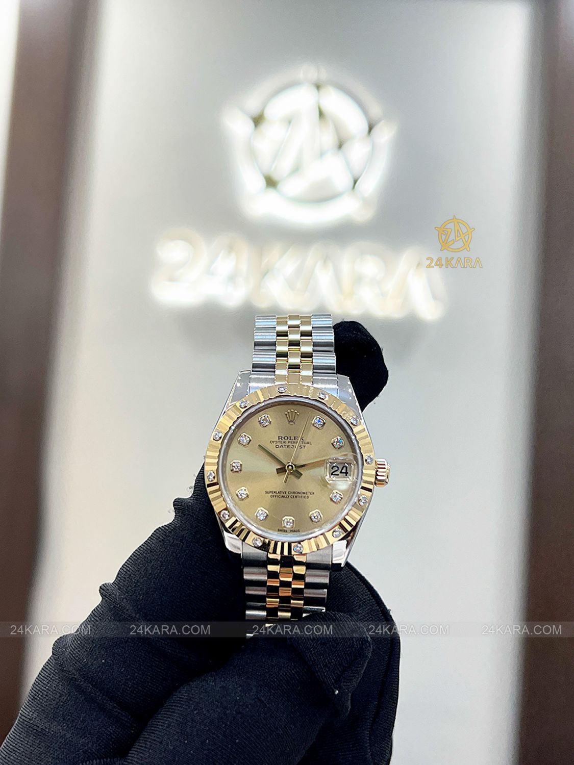 Đồng hồ Rolex Datejust 31 178313 mặt champagne kim cương demi vàng - lướt