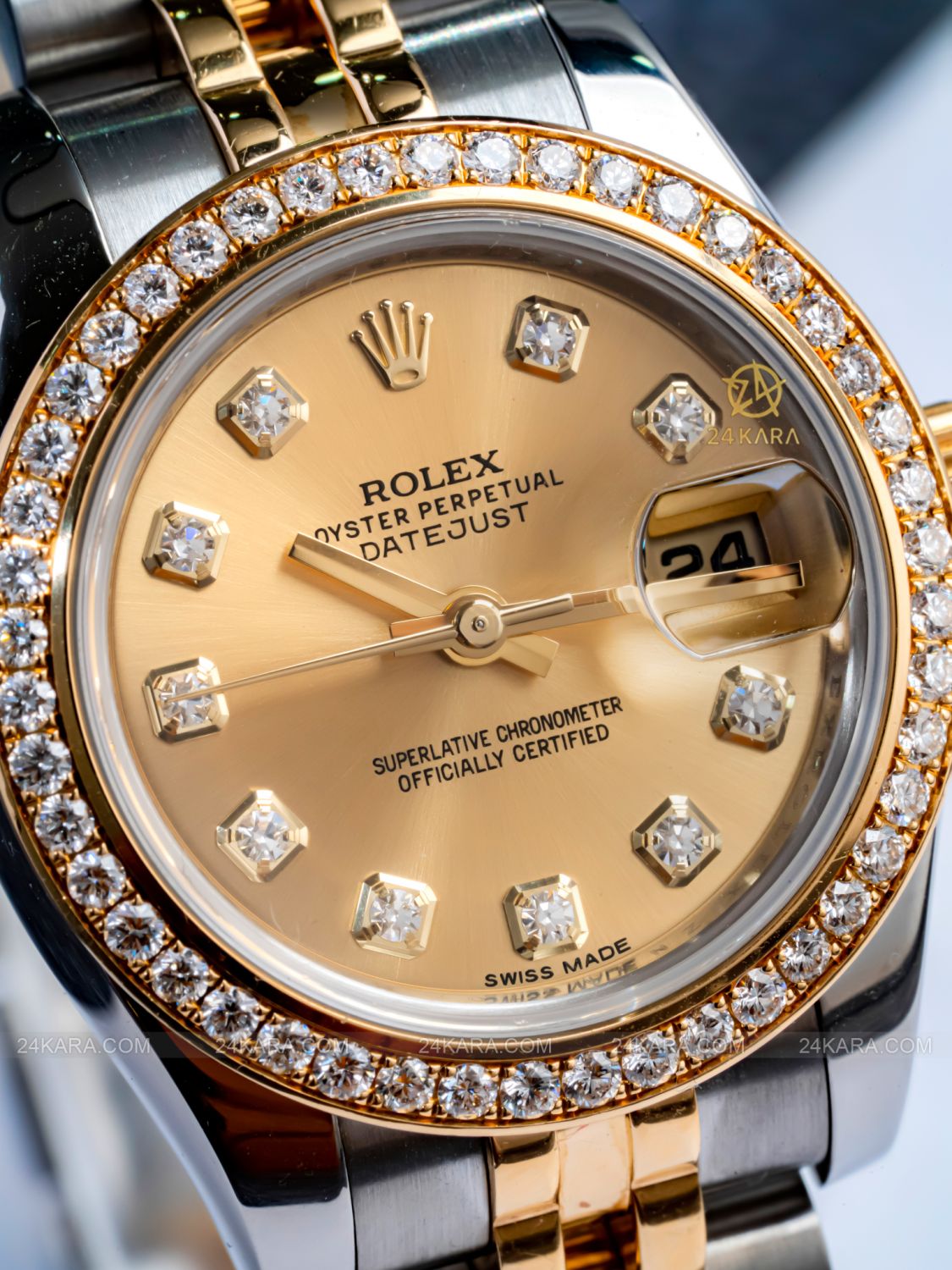 Đồng Hồ Rolex Lady Datejust 179383RBR-0004 Vàng Champagne Cọc số Niềng Kim Cương - lướt