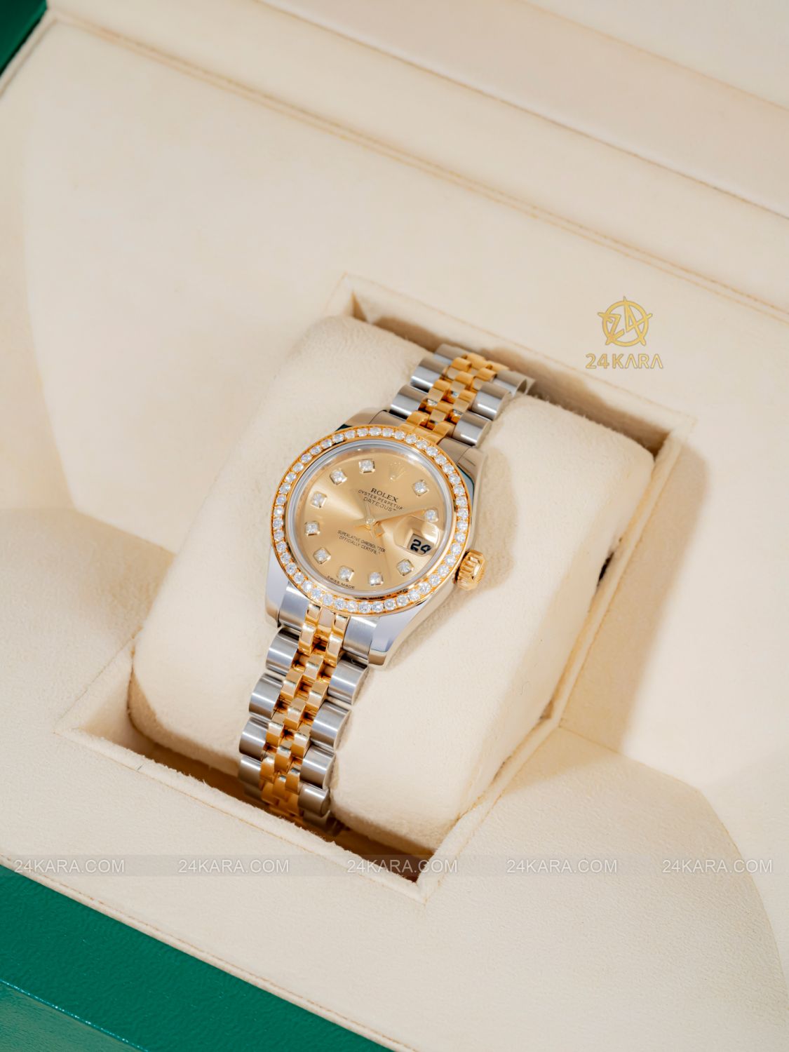 Đồng Hồ Rolex Lady Datejust 179383RBR-0004 Vàng Champagne Cọc số Niềng Kim Cương - lướt