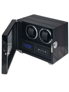 Hộp xoay đồng hồ 2 xoay  vân gỗ cảm ứng khoá vân tay đèn LED