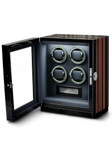 Hộp xoay đồng hồ 4 xoay - vân gỗ đỏ cảm ứng khoá vân tay đèn LED RGB