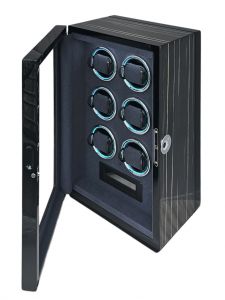 Hộp xoay đồng hồ 6 xoay vân gỗ cảm ứng khoá vân tay đèn LED RGB