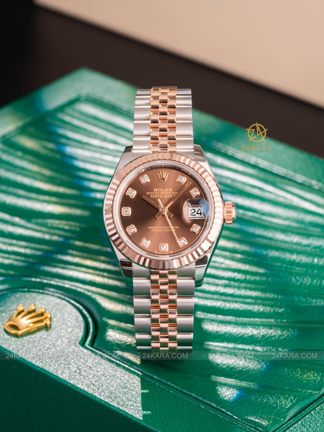 Đồng hồ Rolex Lady Datejust 28 M279171-0011 279171-0011 Vàng Hồng Everose  18ct Mặt Chocolate Nạm Kim cương Jubilee Lướt