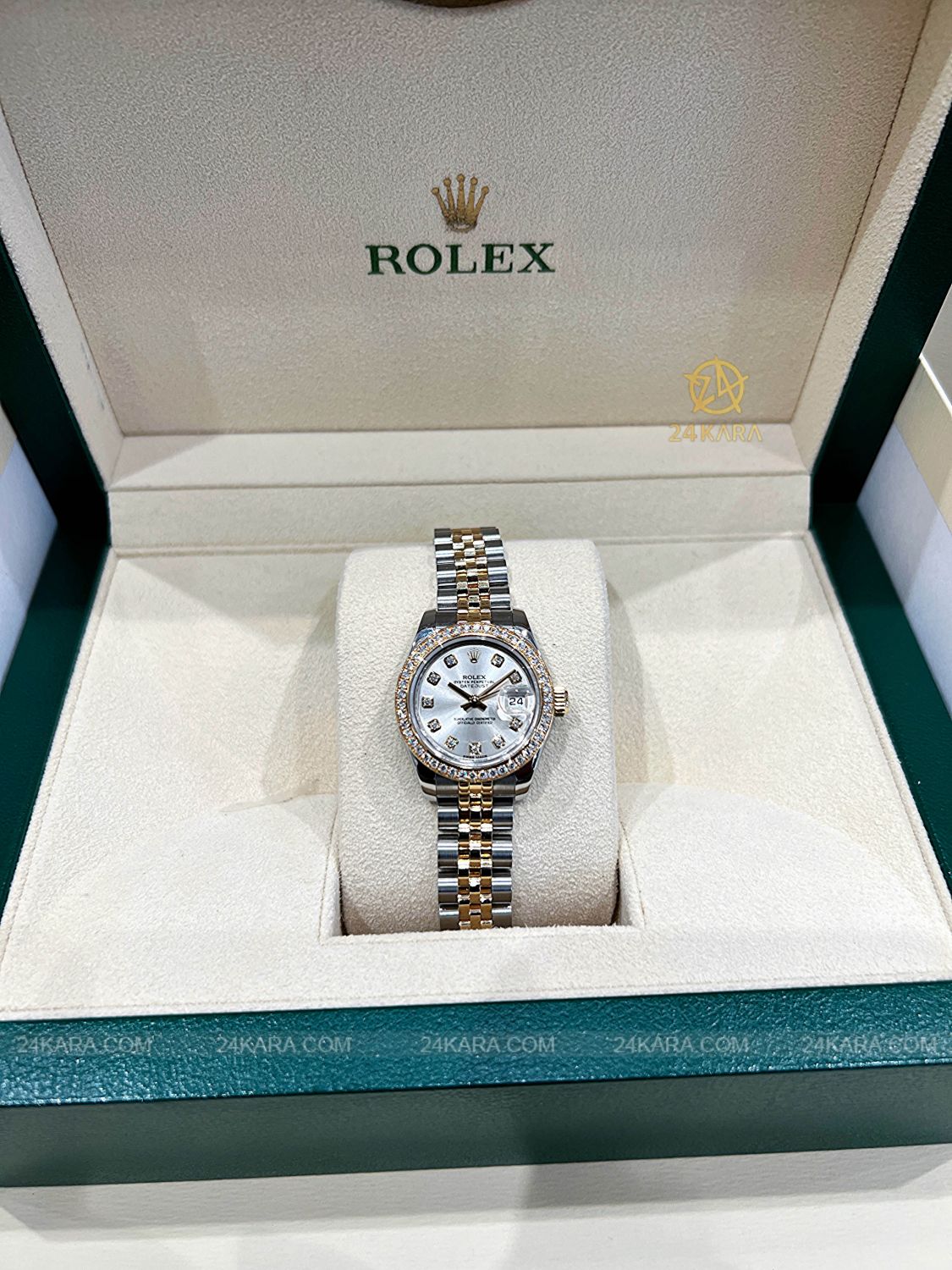 Đồng hồ Rolex Lady Datejust 26 M179383RBR 179383RBR Vàng kim 18ct Niềng kim cương hãng mặt số Silver nạm kim cương - Lướt