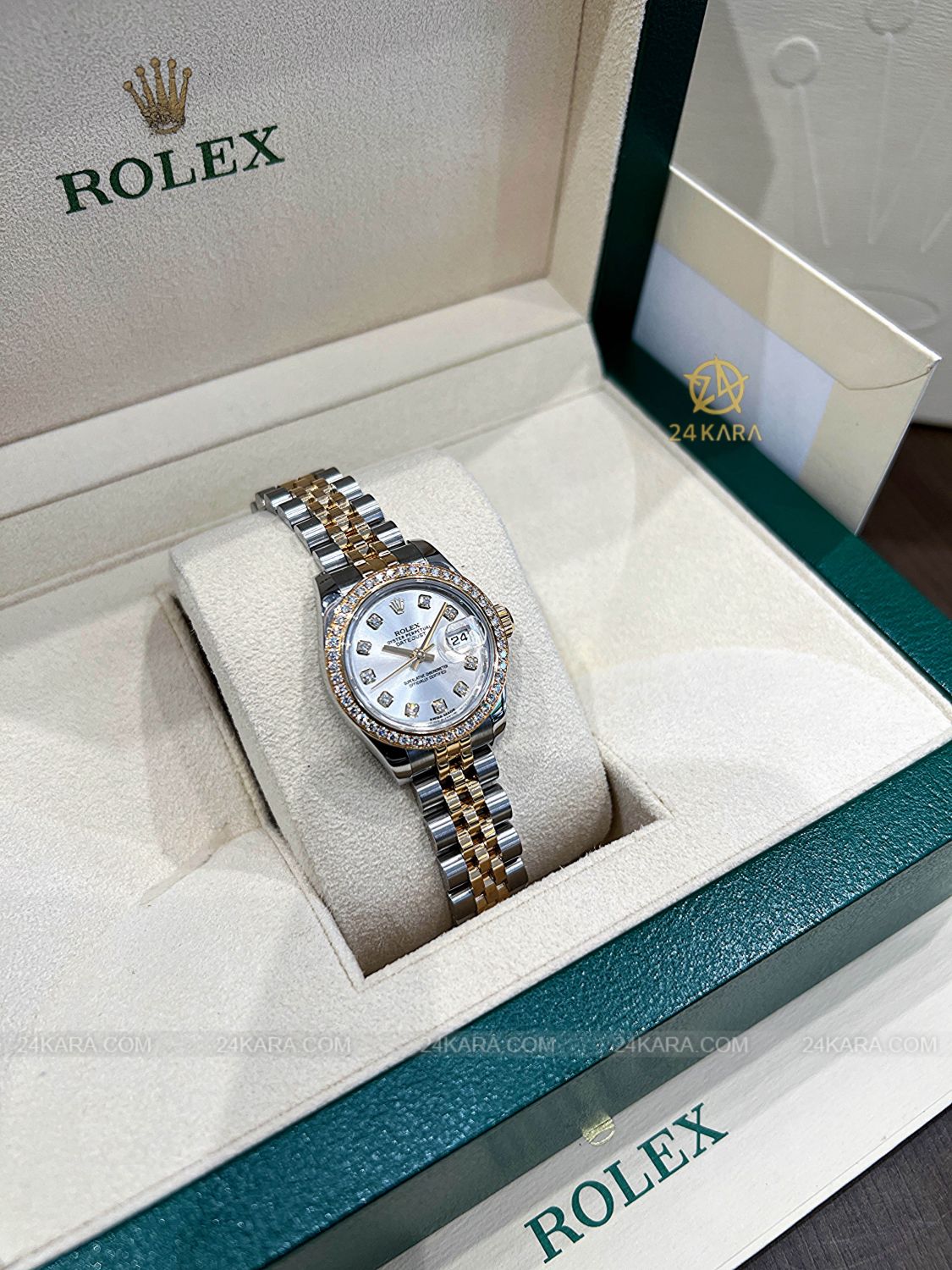 Đồng hồ Rolex Lady Datejust 26 M179383RBR 179383RBR Vàng kim 18ct Niềng kim cương hãng mặt số Silver nạm kim cương - Lướt