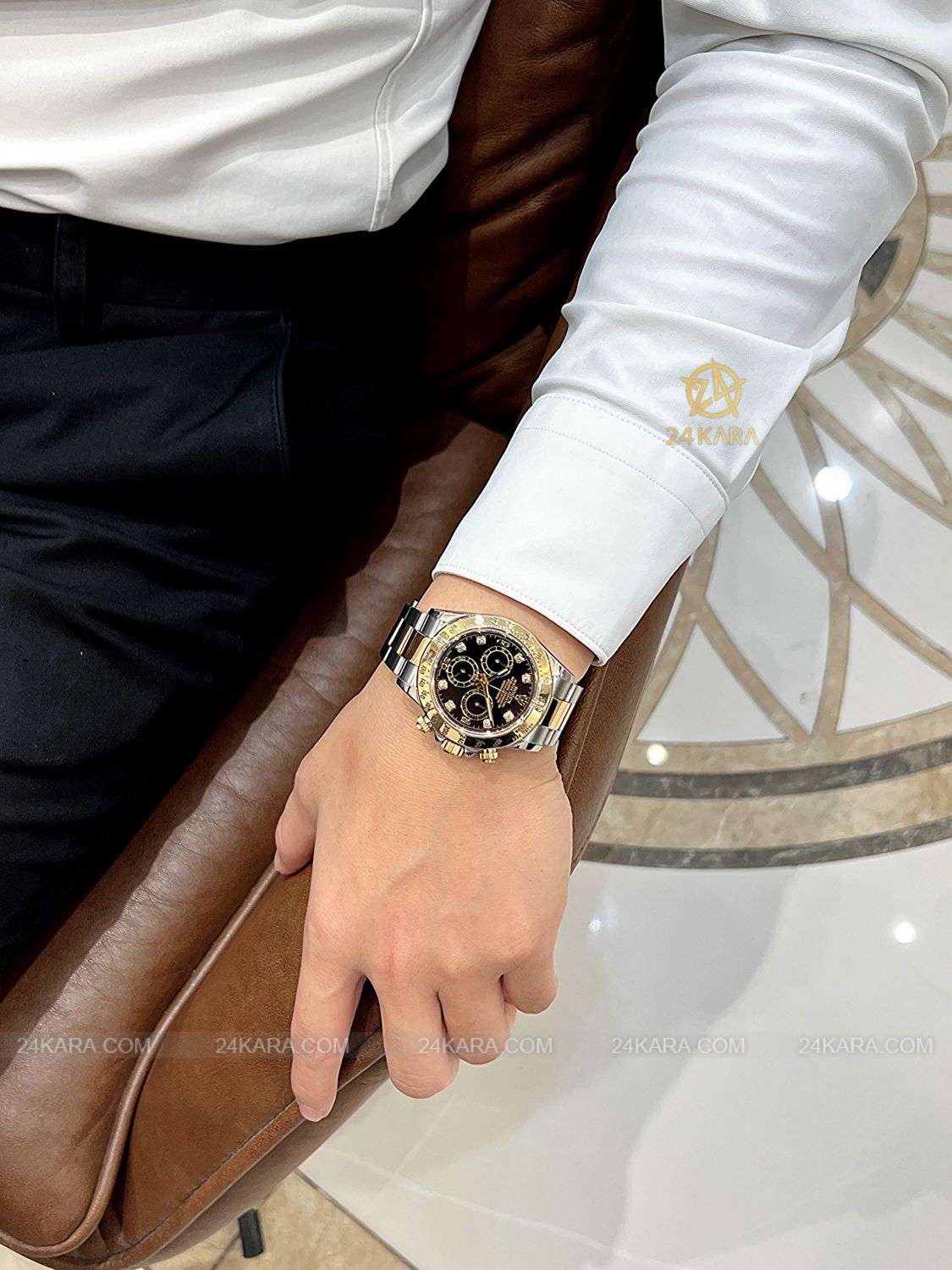 Đồng hồ Rolex Cosmograph Daytona 40 M116523-0043 116523-0043 Vàng Kim 18ct Mặt đen Cọc số Kim cương - Lướt