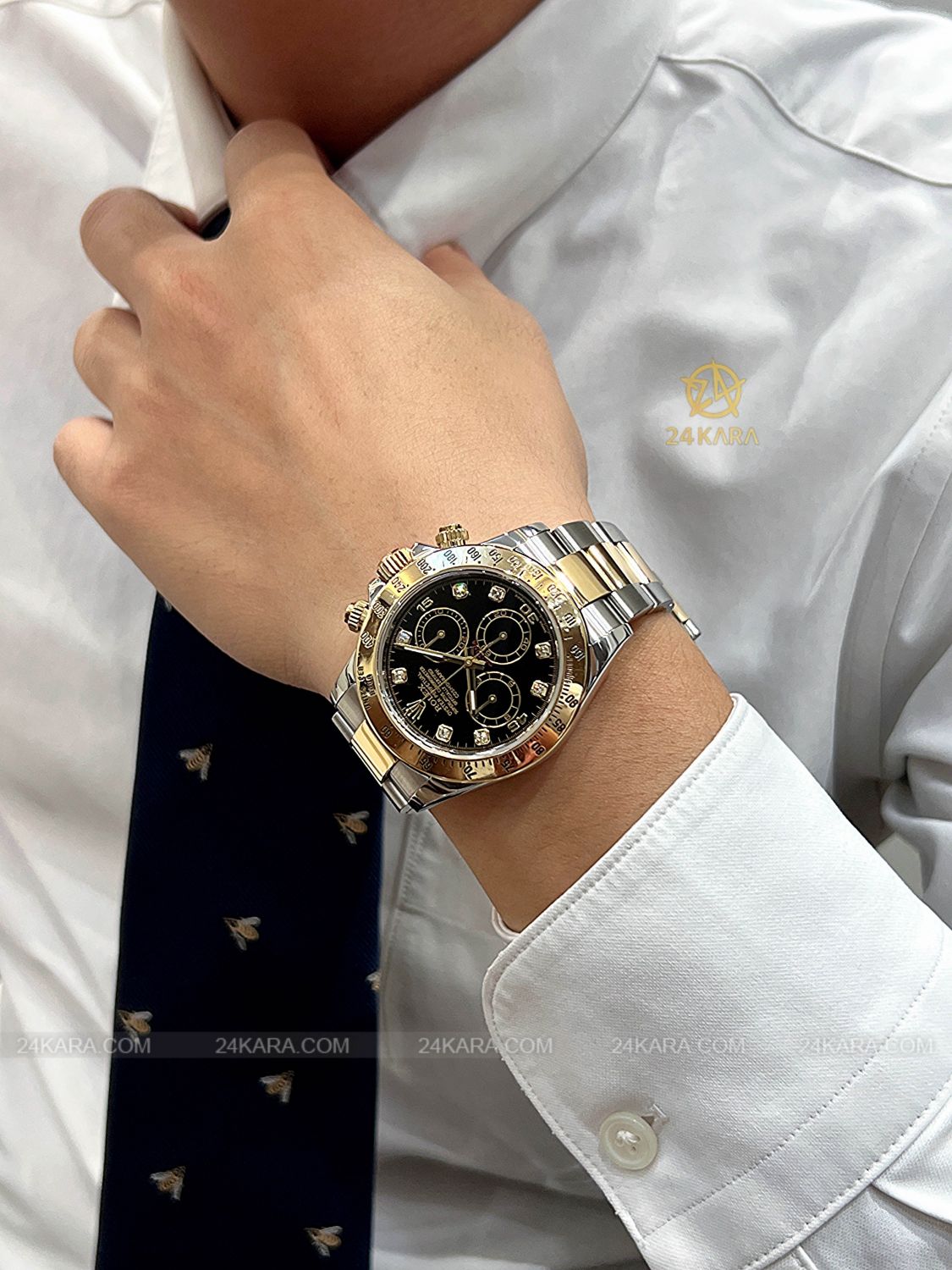 Đồng hồ Rolex Cosmograph Daytona 40 M116523-0043 116523-0043 Vàng Kim 18ct Mặt đen Cọc số Kim cương - Lướt
