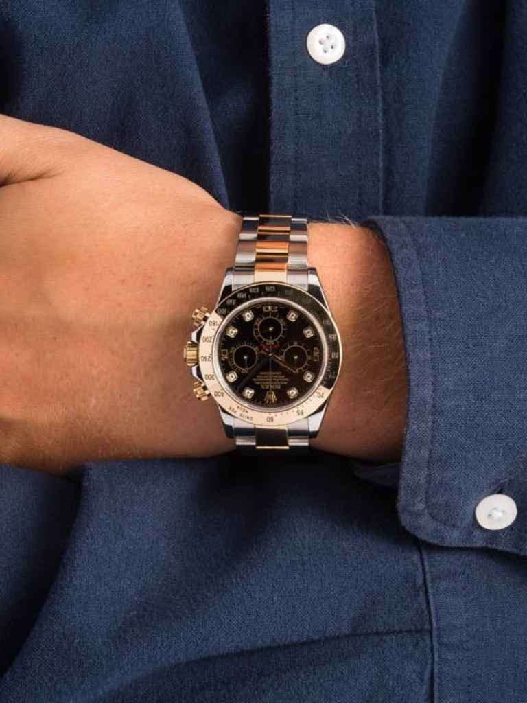 Đồng hồ Rolex Cosmograph Daytona 40 M116523-0043 116523-0043 Vàng Kim 18ct Mặt đen Cọc số Kim cương - Lướt