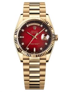 Đồng hồ Rolex Day-Date 36 M18038 18038 Vàng Kim 18ct Mặt đỏ ombre Kim cương