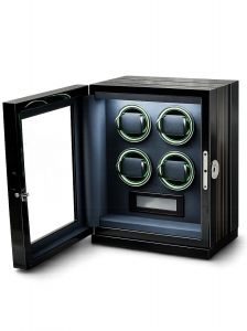 Hộp xoay đồng hồ 4 xoay - vân gỗ trắng cảm ứng khoá vân tay đèn LED RGB