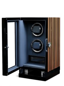 Hộp xoay đồng hồ 2 xoay - vân gỗ đỏ cảm ứng khoá vân tay đèn LED RGB