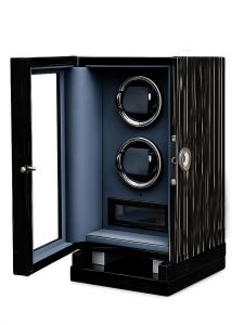 Hộp xoay đồng hồ 2 xoay - vân gỗ trắng cảm ứng khoá vân tay đèn LED RGB