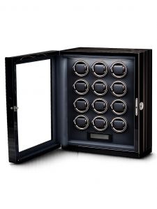 Hộp xoay đồng hồ 12 xoay - vân gỗ trắng cảm ứng khoá vân tay đèn LED RGB