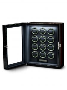 Hộp xoay đồng hồ 12 xoay - vân gỗ đỏ cảm ứng khoá vân tay đèn LED RGB