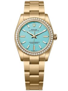 Đồng hồ Rolex Oyster Perpetual 34 M124248RBR-0002 124248RBR-0002 vàng kim 18 ct màu xanh ngọc lam, nạm kim cương