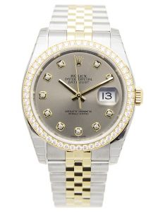 Đồng hồ Rolex Datejust 36 116243 niềng kim cương mặt số bạc demi vàng - lướt