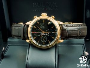 MS 84  - Bulova Accu Swiss 64C105 - GEMINI Chronograph - Vàng hồng dây da (HẾT HÀNG)