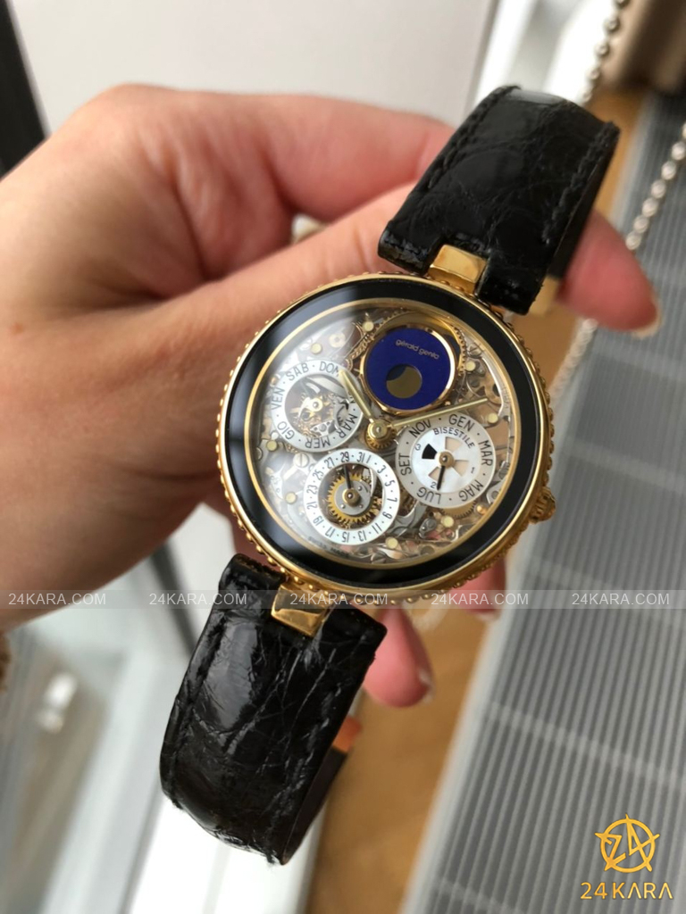 Đồng hồ Gérald Genta Astronomic Quantieme Perpetual Skeleton Gold 18K G3103.4 Black Onyx White Gold Yellow Gold Automatic - Lướt