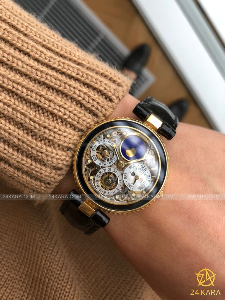 Đồng hồ Gérald Genta Astronomic Quantieme Perpetual Skeleton Gold 18K G3103.4 Black Onyx White Gold Yellow Gold Automatic - Lướt