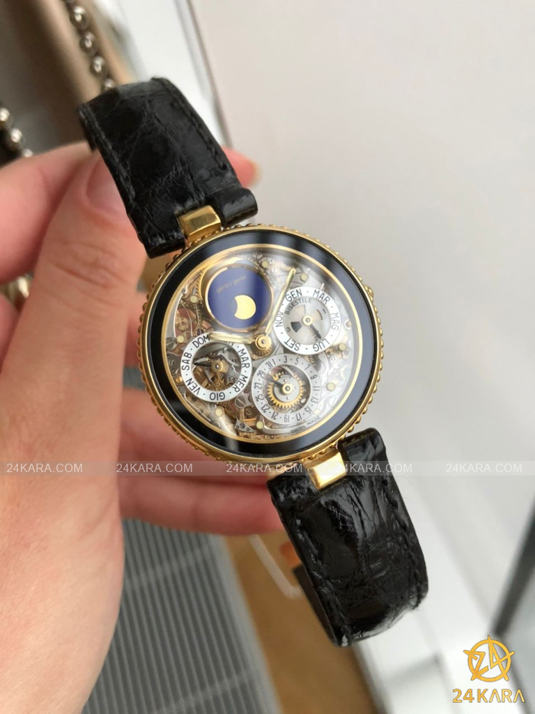 Đồng hồ Gérald Genta Astronomic Quantieme Perpetual Skeleton Gold 18K G3103.4 Black Onyx White Gold Yellow Gold Automatic - Lướt