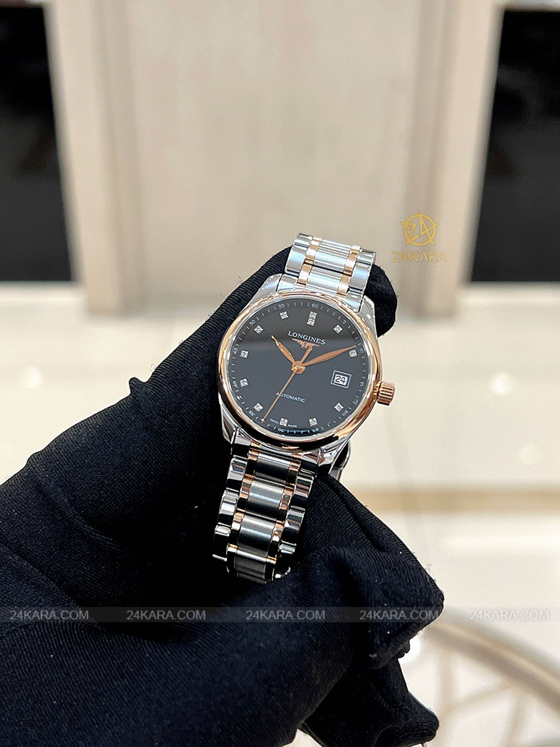 Đồng hồ Longines Master L2.257.5.59.7 L22575597 Vàng hồng 18K Mặt Đen Nạm Kim Cương - Lướt