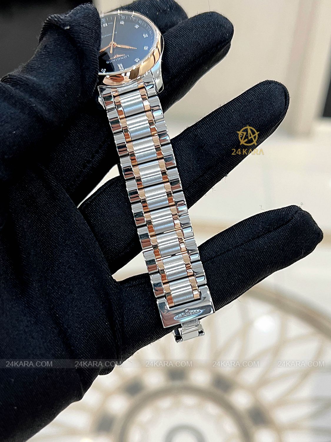 Đồng hồ Longines Master L2.257.5.59.7 L22575597 Vàng hồng 18K Mặt Đen Nạm Kim Cương - Lướt