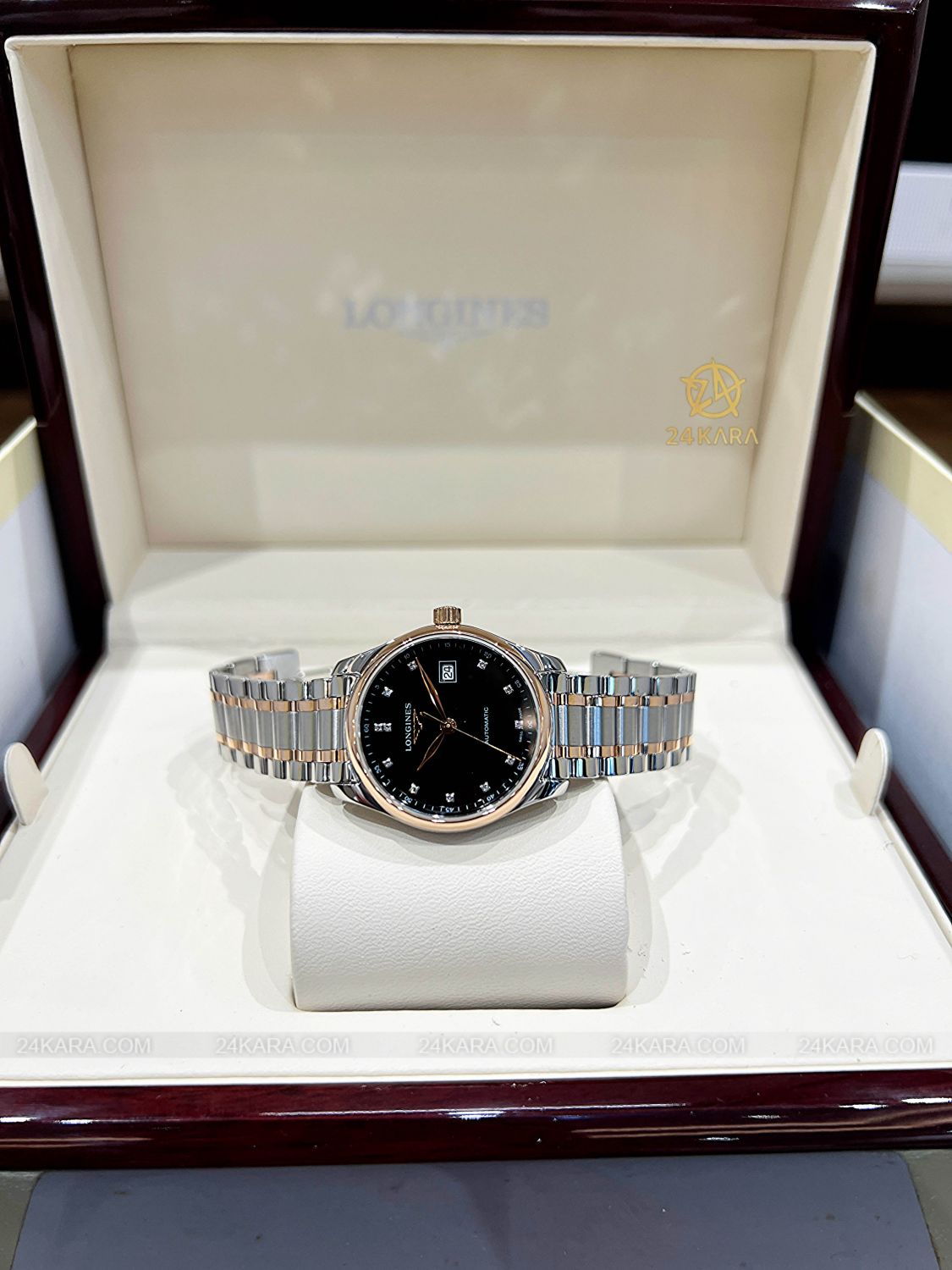 Đồng hồ Longines Master L2.257.5.59.7 L22575597 Vàng hồng 18K Mặt Đen Nạm Kim Cương - Lướt