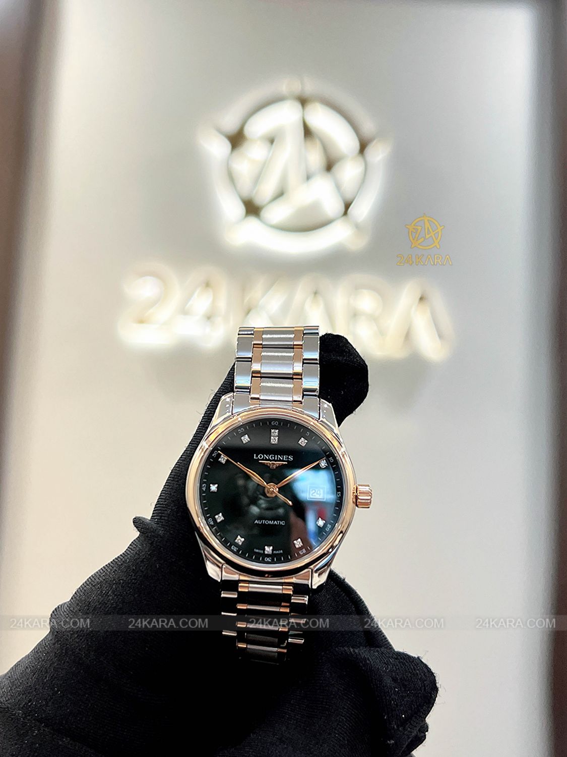 Đồng hồ Longines Master L2.257.5.59.7 L22575597 Vàng hồng 18K Mặt Đen Nạm Kim Cương - Lướt