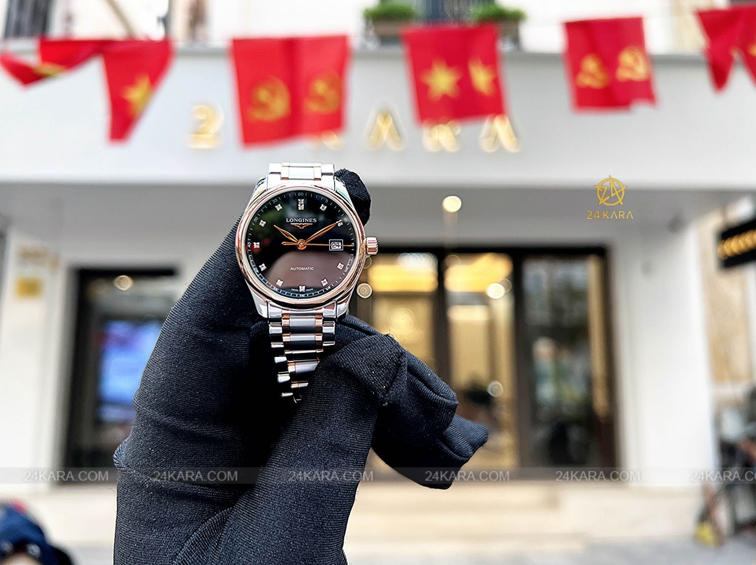 Đồng hồ Longines Master L2.257.5.59.7 L22575597 Vàng hồng 18K Mặt Đen Nạm Kim Cương - Lướt