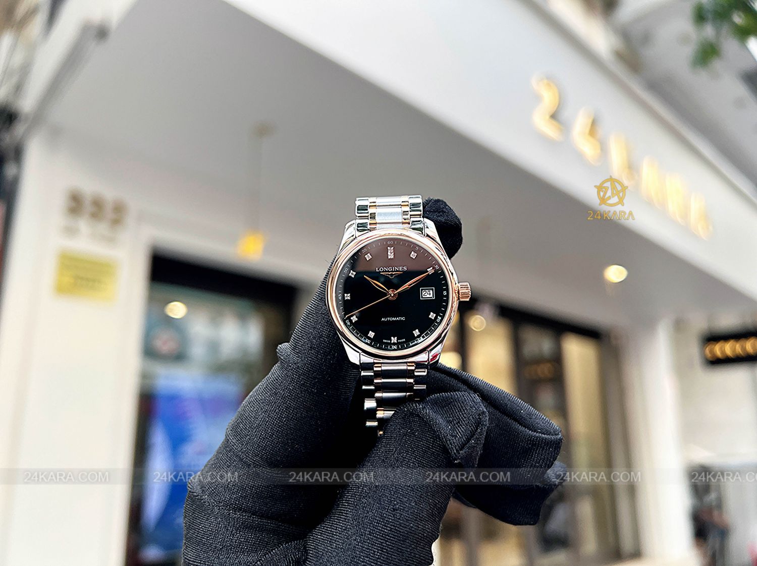 Đồng hồ Longines Master L2.257.5.59.7 L22575597 Vàng hồng 18K Mặt Đen Nạm Kim Cương - Lướt