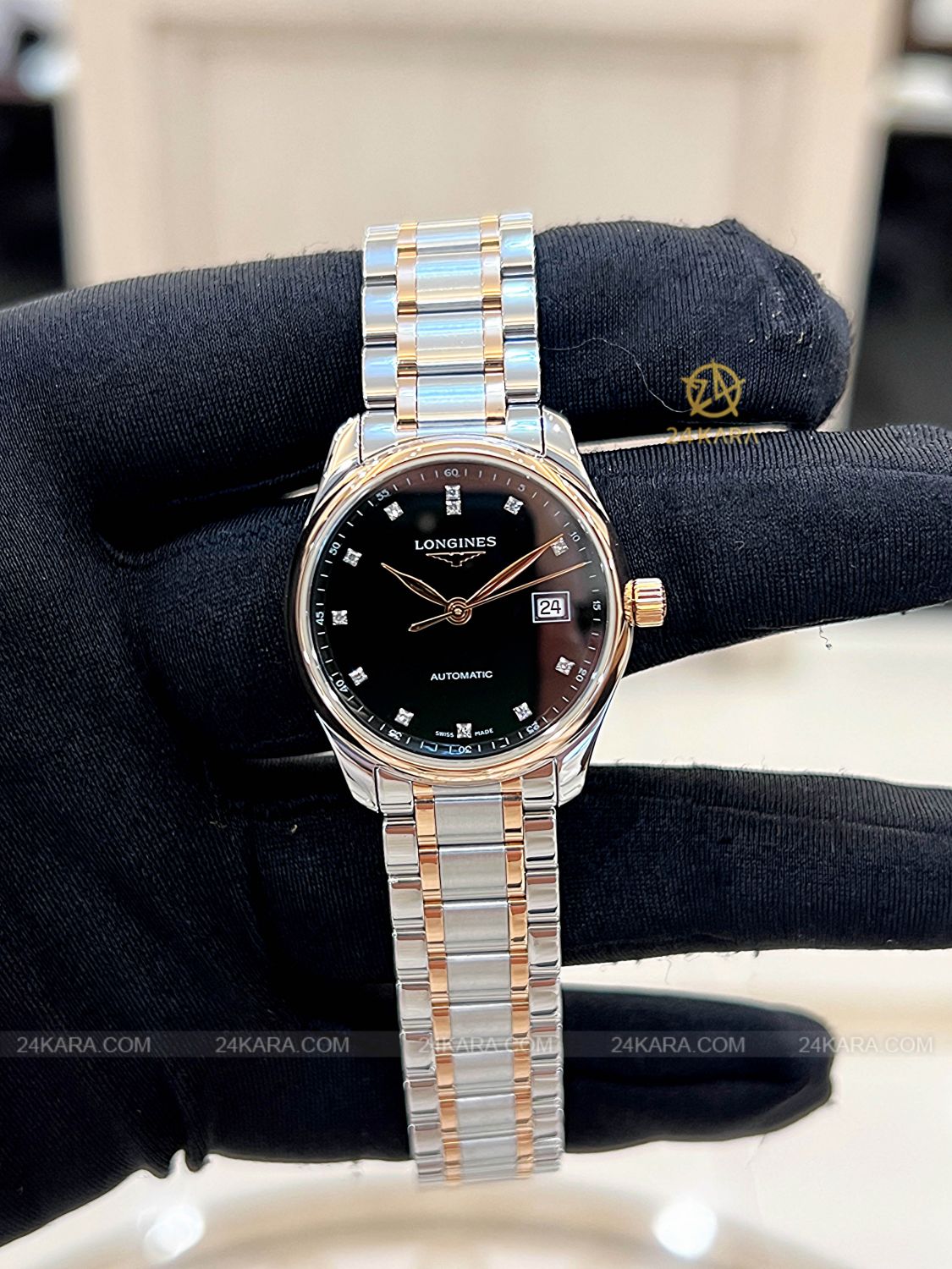 Đồng hồ Longines Master L2.257.5.59.7 L22575597 Vàng hồng 18K Mặt Đen Nạm Kim Cương - Lướt