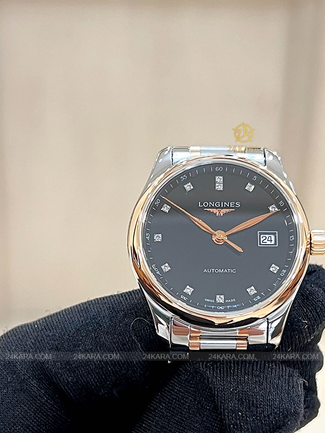 Đồng hồ Longines Master L2.257.5.59.7 L22575597 Vàng hồng 18K Mặt Đen Nạm Kim Cương - Lướt