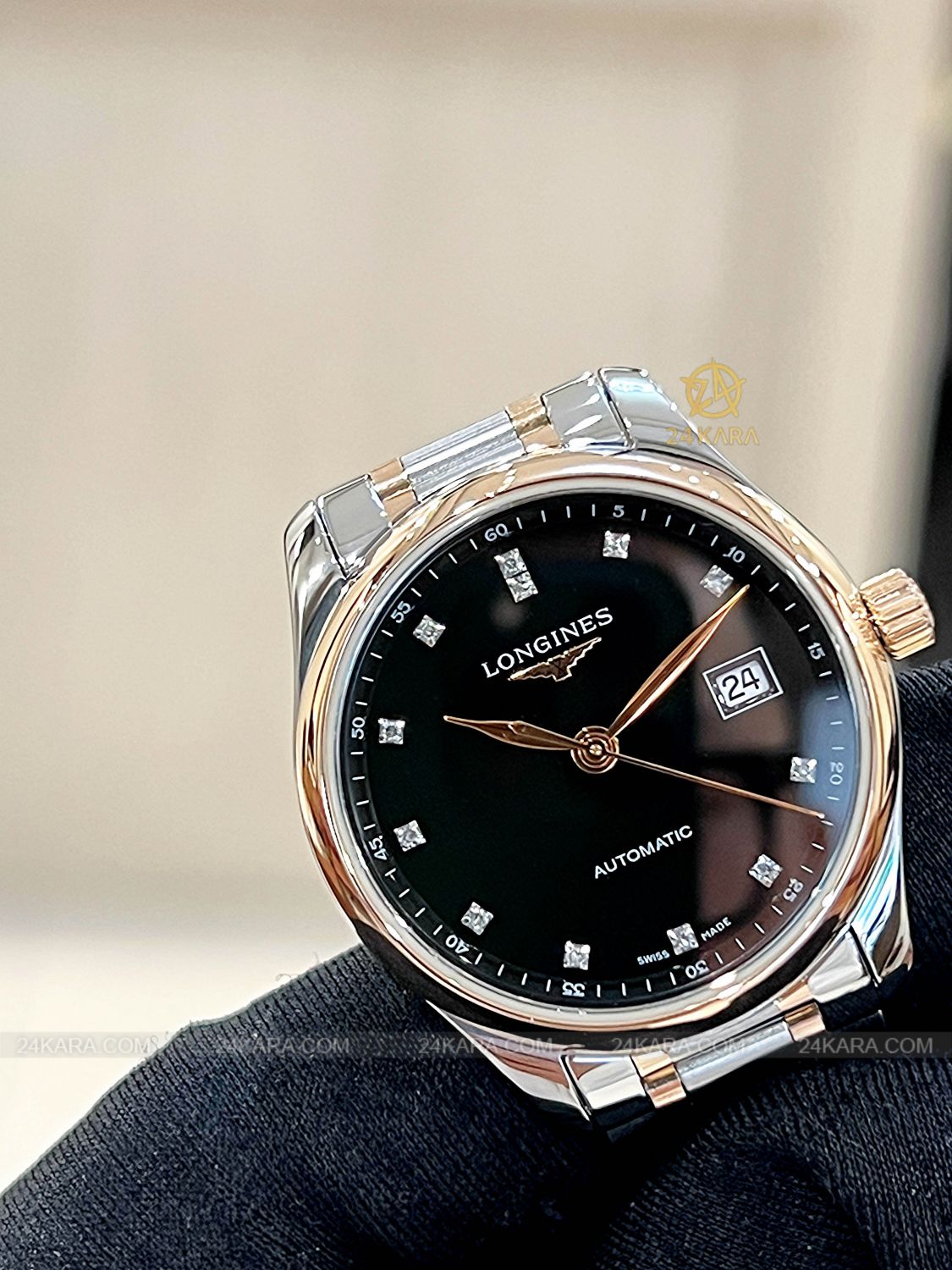 Đồng hồ Longines Master L2.257.5.59.7 L22575597 Vàng hồng 18K Mặt Đen Nạm Kim Cương - Lướt