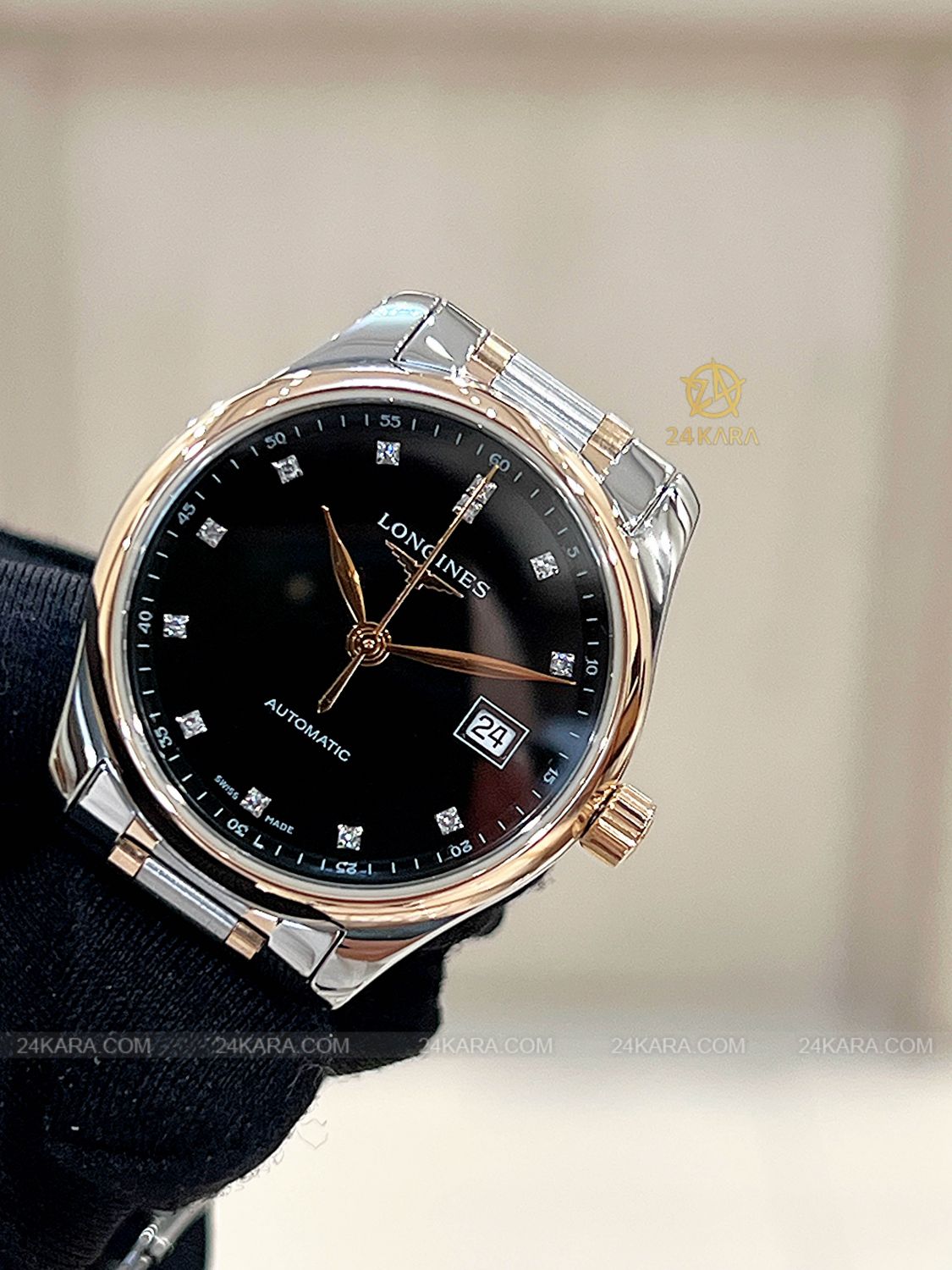 Đồng hồ Longines Master L2.257.5.59.7 L22575597 Vàng hồng 18K Mặt Đen Nạm Kim Cương - Lướt