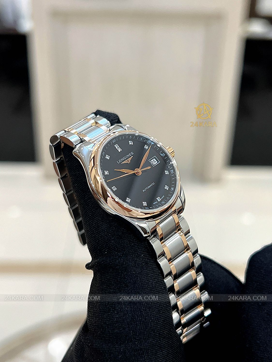 Đồng hồ Longines Master L2.257.5.59.7 L22575597 Vàng hồng 18K Mặt Đen Nạm Kim Cương - Lướt