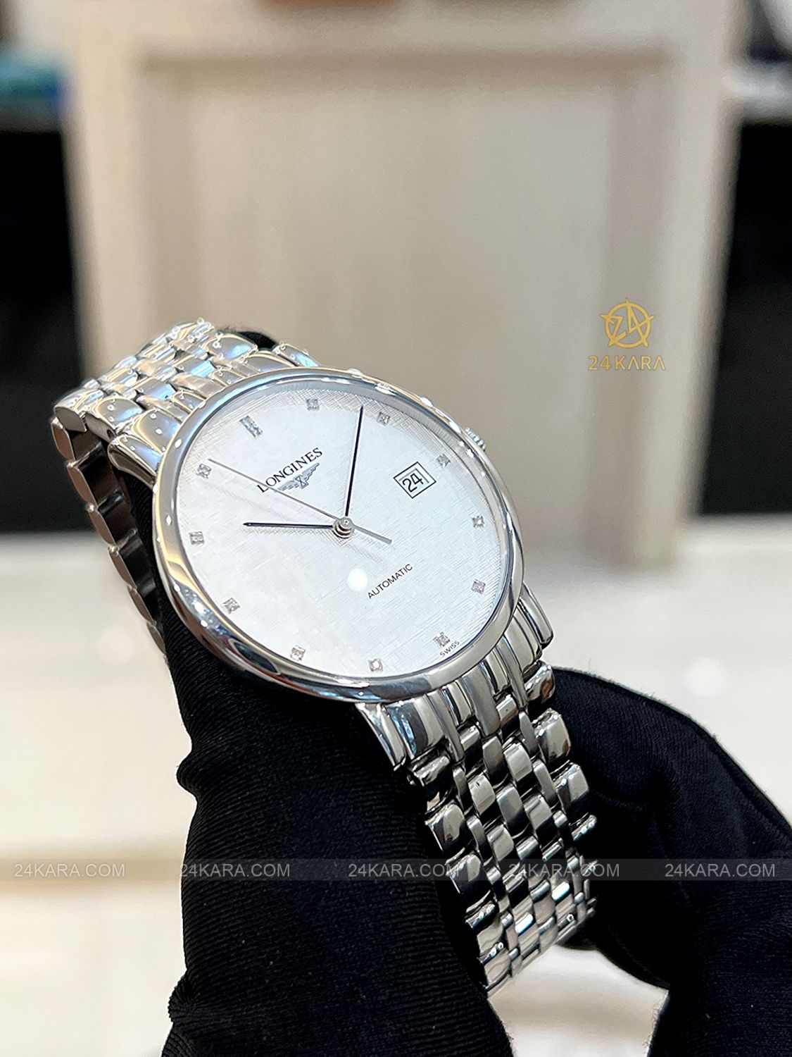 Đồng hồ Longines Elegant L4.810.4.77.6 L48104776 37mm mặt lụa kim cương - Lướt