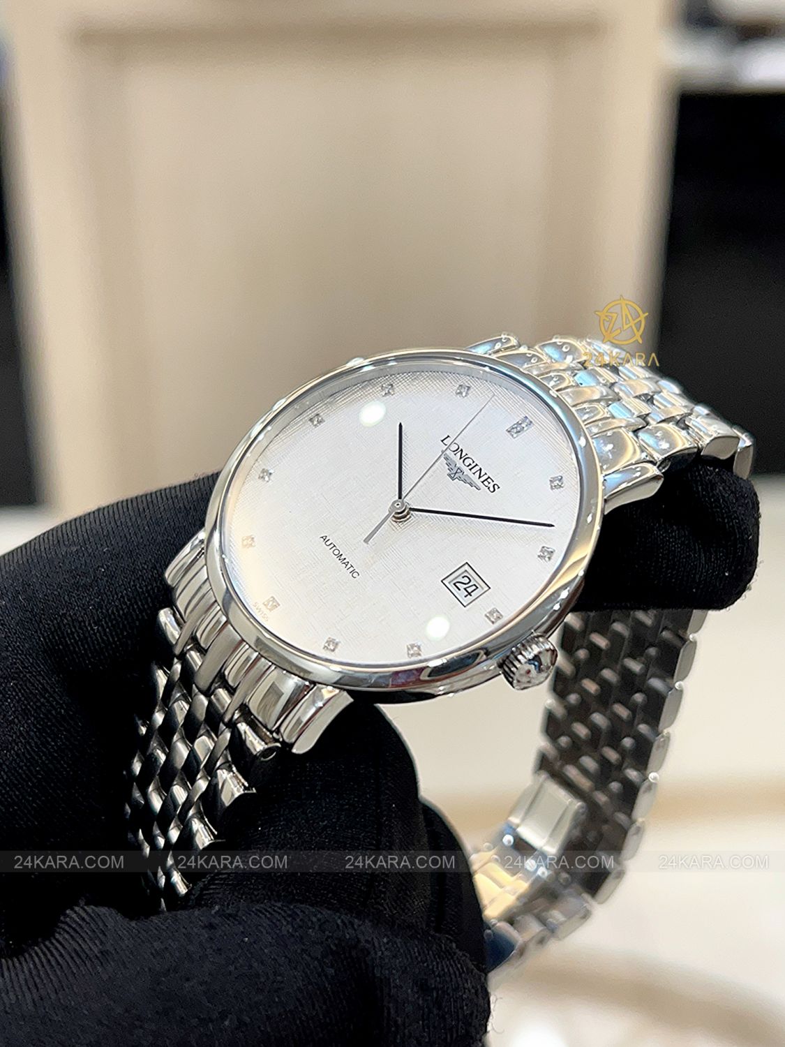 Đồng hồ Longines Elegant L4.810.4.77.6 L48104776 37mm mặt lụa kim cương - Lướt