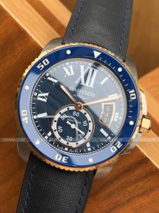 Đồng hồ Cartier Calibre de Automatic Blue Dial Stainless steel,Pink gold Men's Watch - W2CA0008