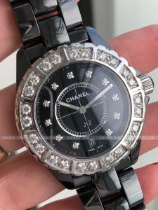 Đồng hồ Chanel J12 38mm Quartz Black Ceramic & Diamonds H2428